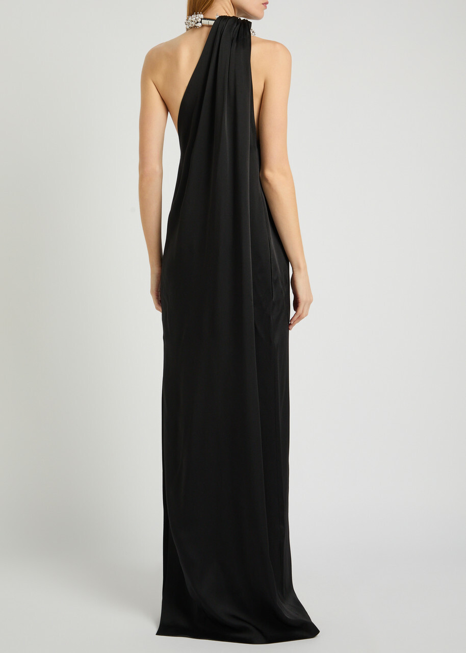 Stella Mccartney Faux Pearl-embellished Satin Gown Black