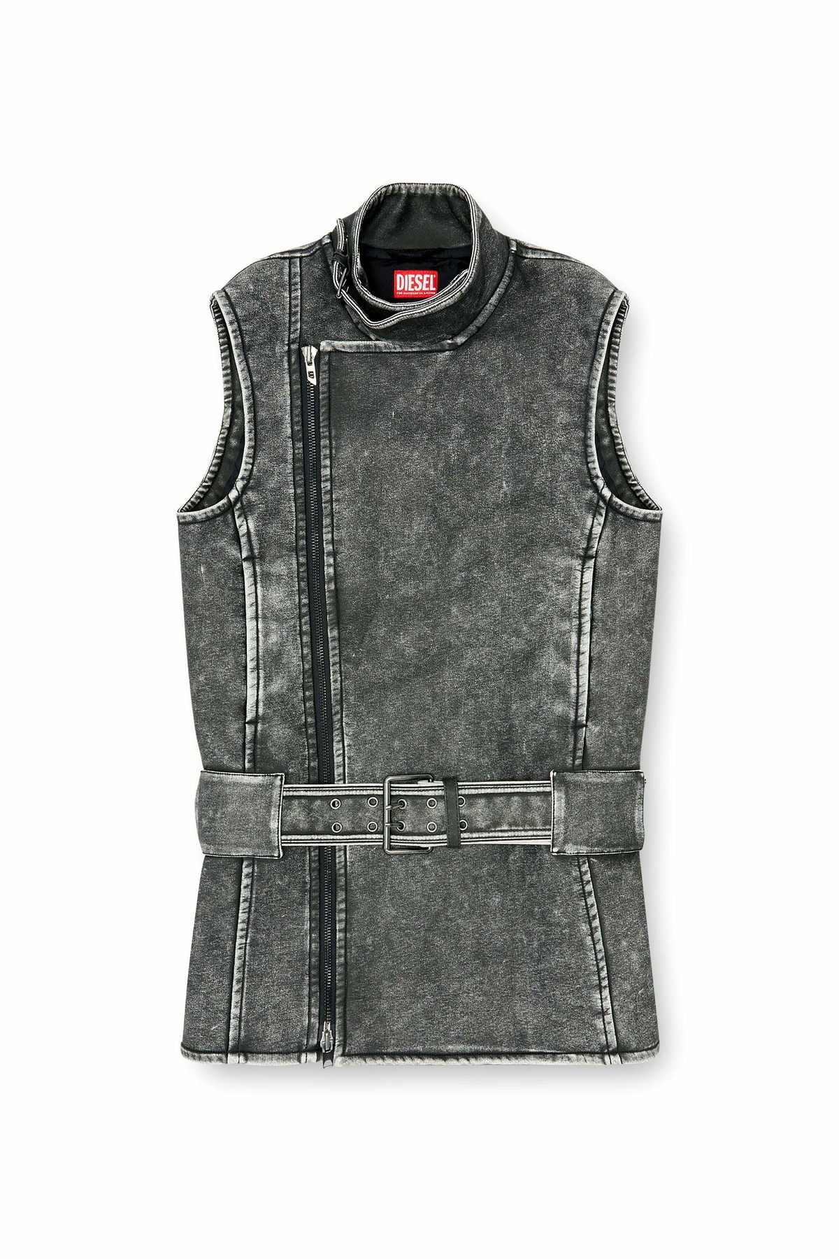 Diesel Biker-style mini dress with belt - Dresses Womens in Grey