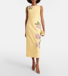 Oscar de la Renta Floral-appliqué wool-blend midi dress