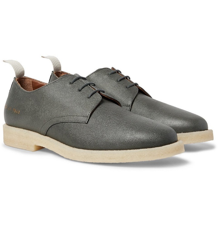 Photo: Common Projects - Cadet Pebble-Grain Leather Derby Shoes - Dark gray