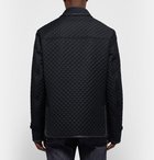 Brioni - Leather-Trimmed Quilted Checked Wool Field Jacket - Blue