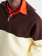 LOEWE - Anagram-Embossed Two-Tone Cotton-Blend Jersey Half-Zip Sweater - Brown