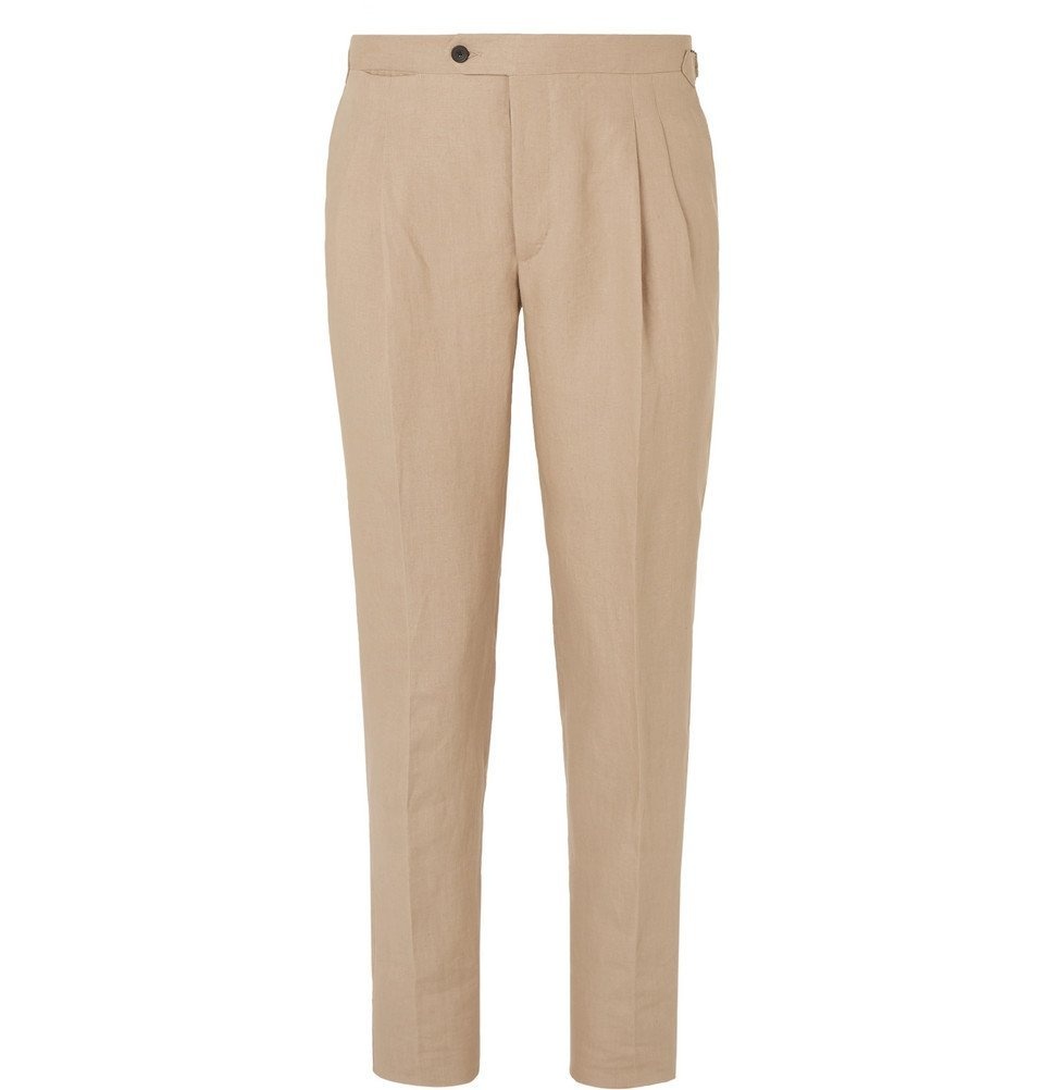 Thom Sweeney - Tapered Pleated Linen Trousers - Camel Thom Sweeney