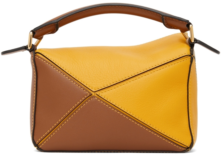 LOEWE Puzzle Mini Leather Shoulder Bag in Mustard