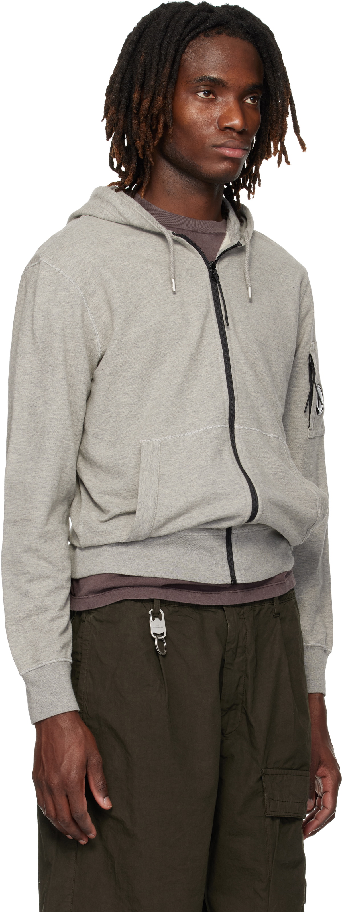 C.P. Company Gray Light Fleece Zip Lens Hoodie