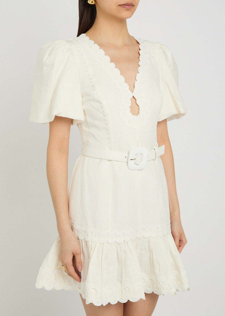 Rebecca Vallance Kahlia Appliquéd Linen-blend Mini Dress Ivory