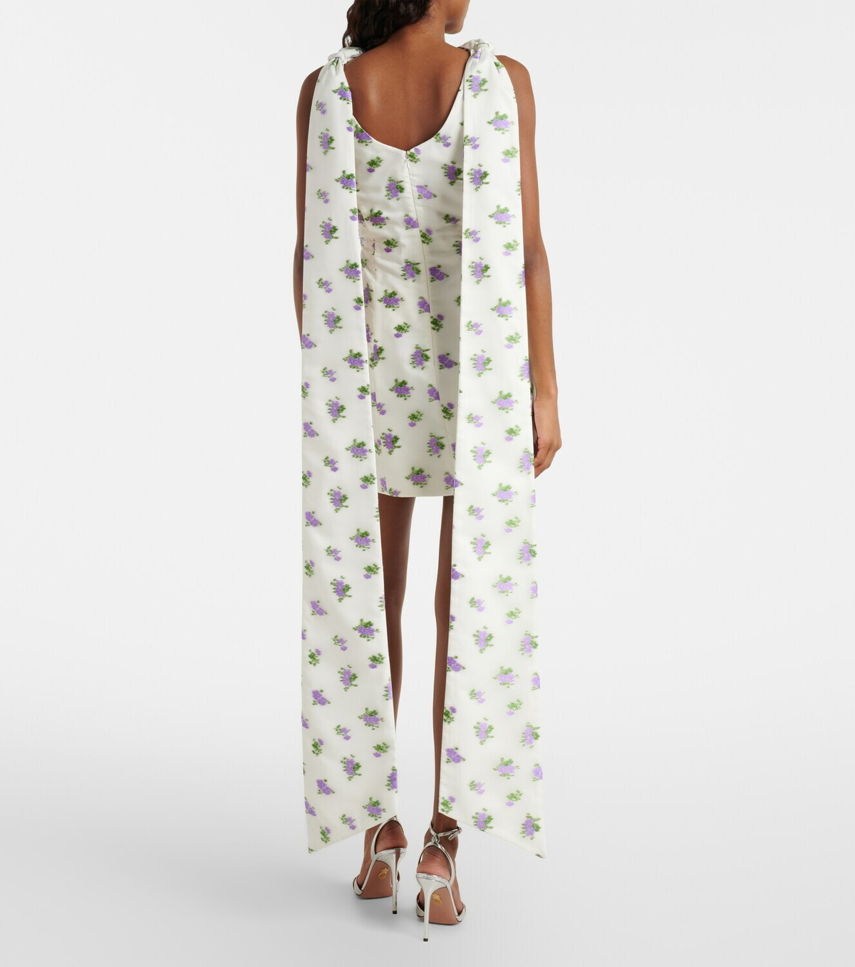 Markarian Bow-detail floral caped brocade minidress