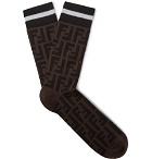 Fendi - Logo-Intarsia Stretch Cotton-Blend Socks - Men - Brown