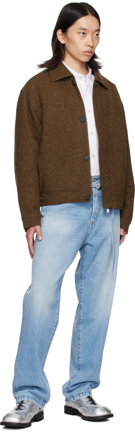 lesugiatelier Brown Herringbone Bomber Jacket