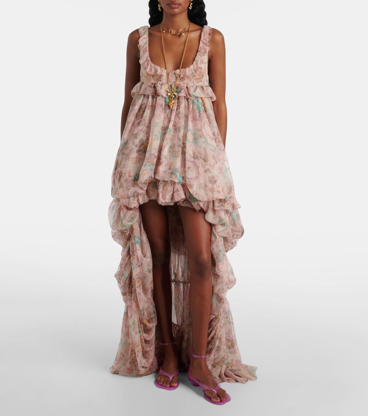 chloe silk mousseline dress Chlo - Sleeveless long dress in Silk mousseline - Mustard - 42