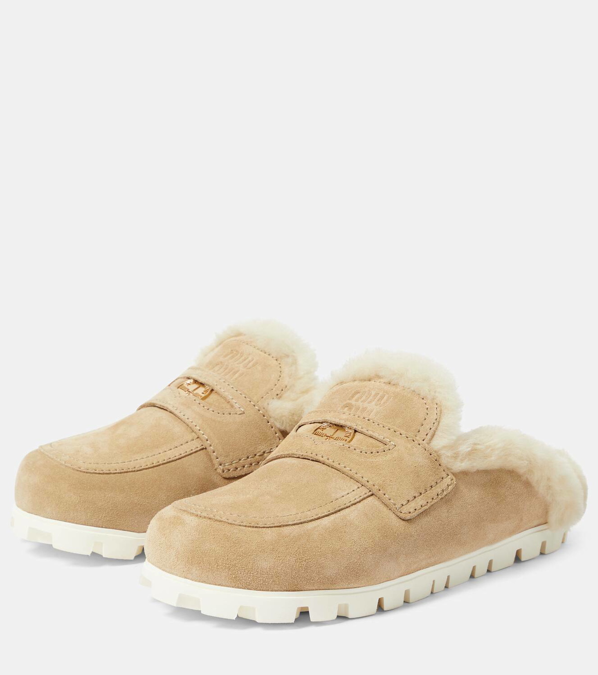Miu Miu Shearling-lined suede slippers
