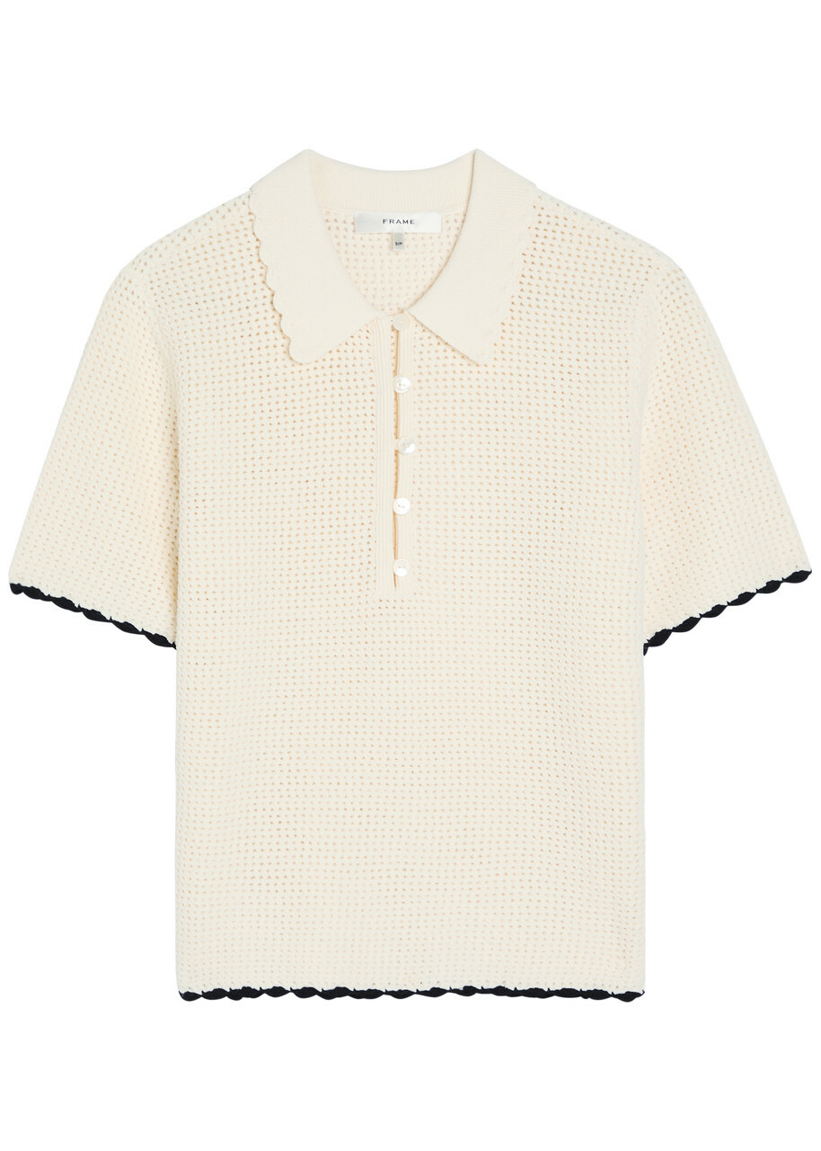 Frame The Daybreak Pointelle-knit Polo top Beige