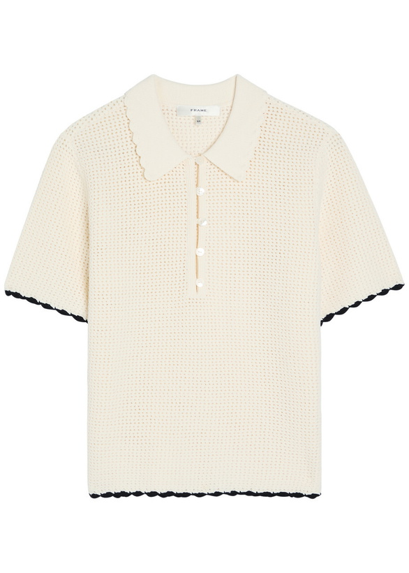 Photo: Frame The Daybreak Pointelle-knit Polo top Beige