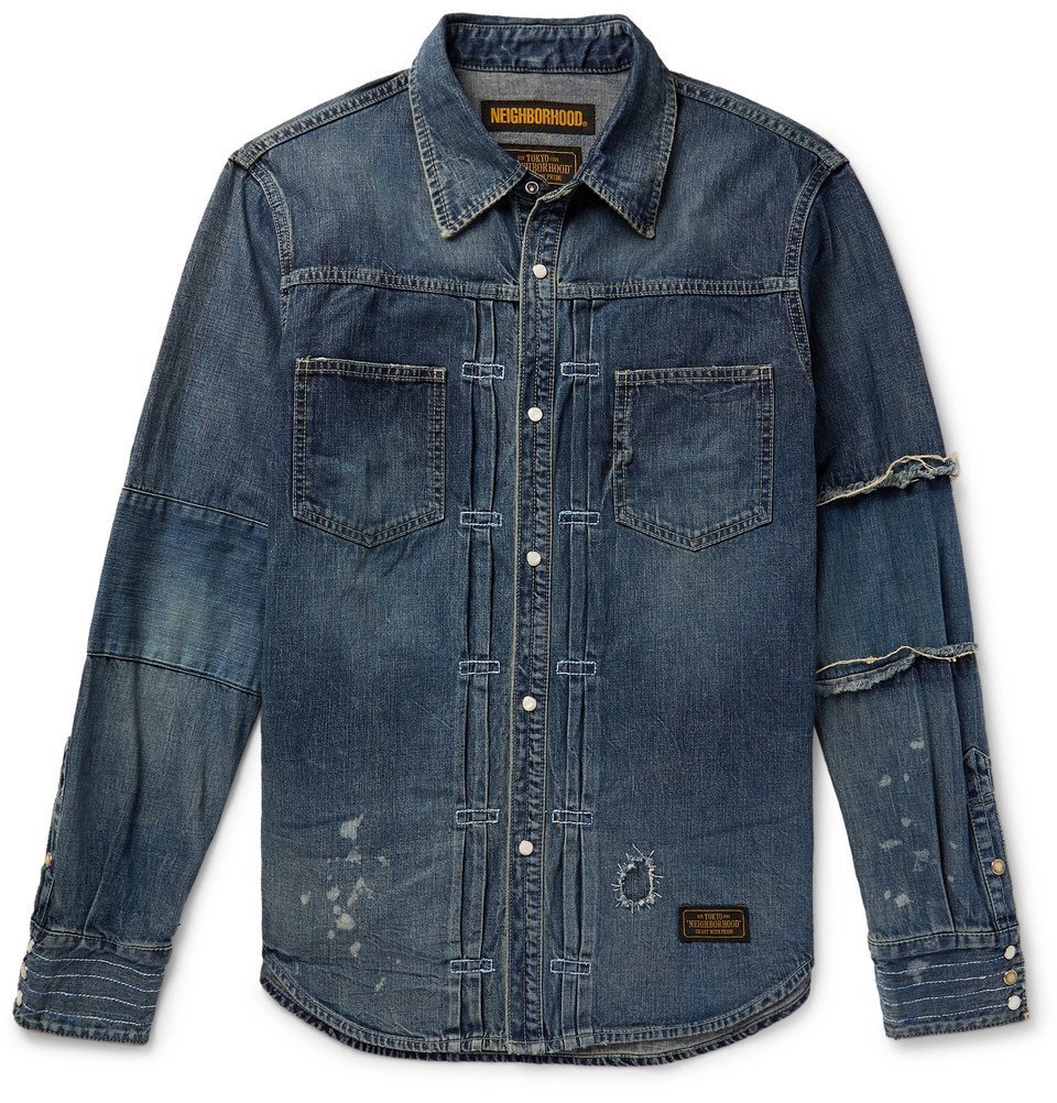 Neighborhood - Savage Distressed Canvas-Trimmed Denim Western