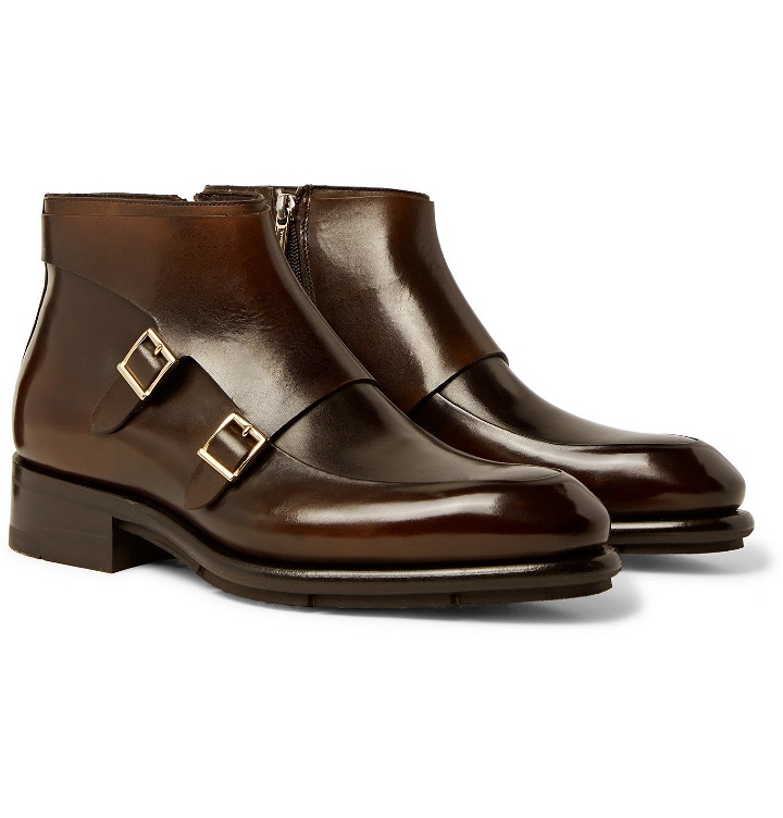 Photo: Santoni - Polished-Leather Monk-Strap Boots - Brown