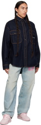 Palm Angels Navy Embroidered Denim Shirt