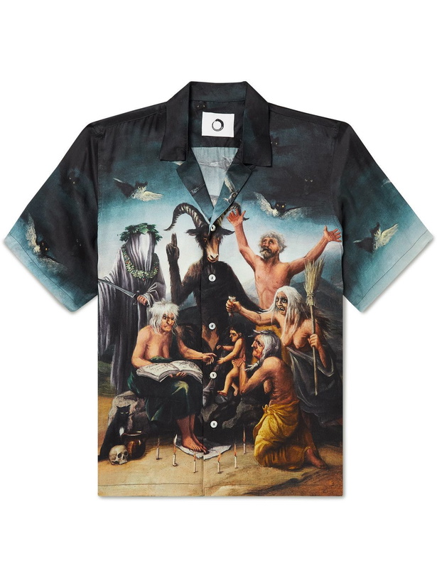 Photo: Endless Joy - Witches Sabbath Camp-Collar Printed Organic Silk Shirt - Black