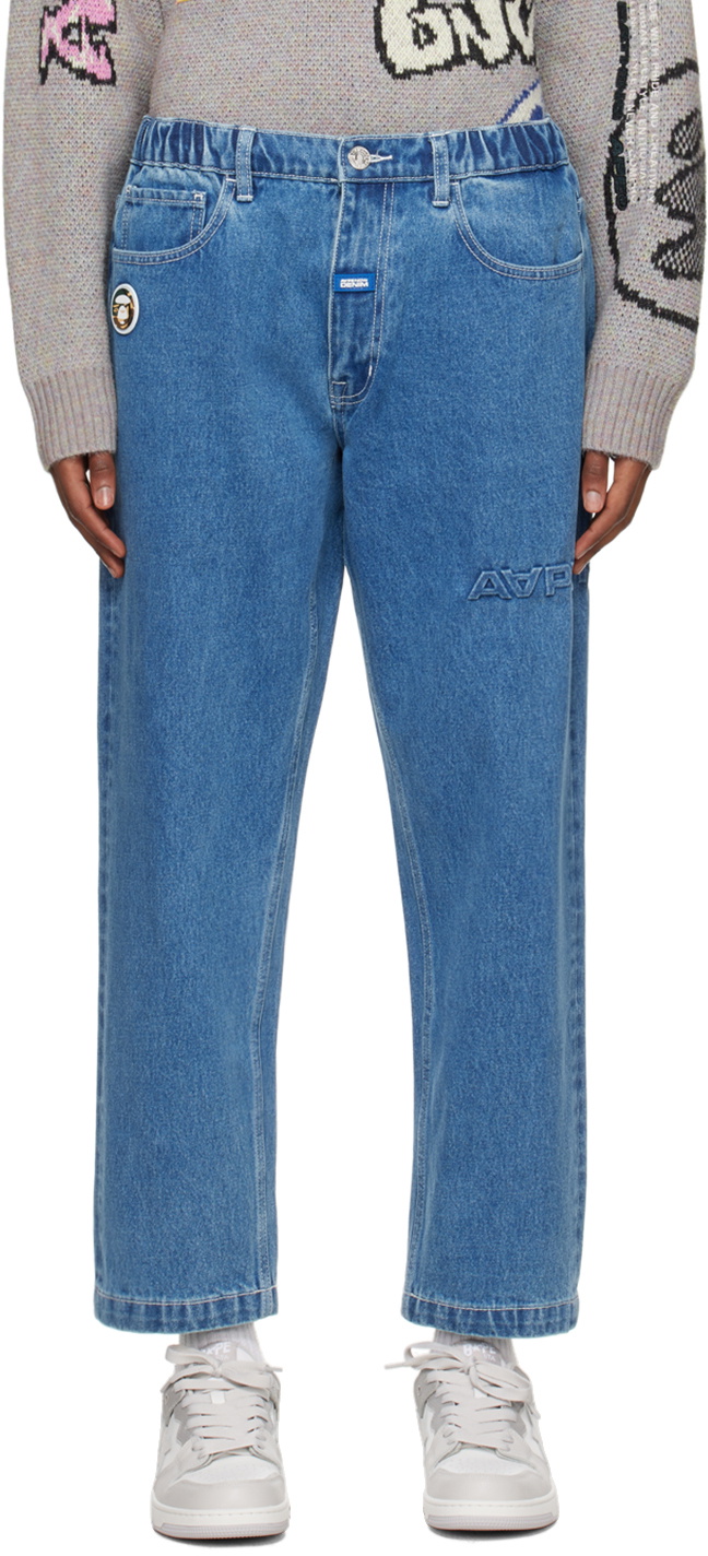 AAPE by A Bathing Ape Blue Embossed Jeans AAPE by A Bathing Ape