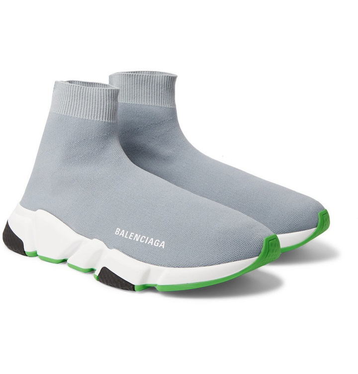 Photo: Balenciaga - Speed Sock Stretch-Knit Sneakers - Gray