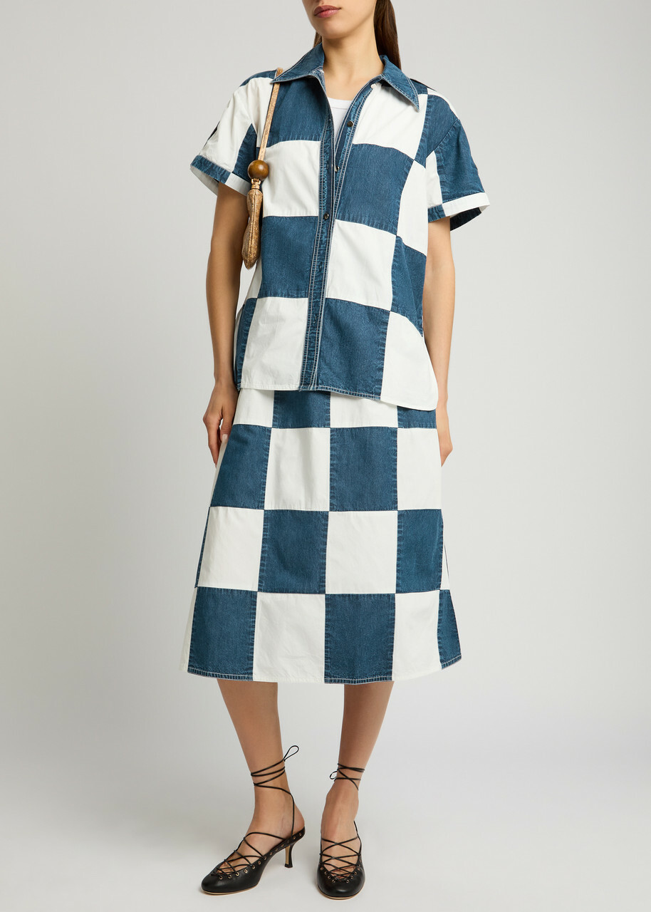 Lovebirds Darcy Checked Denim and Cotton Shirt Blue And White