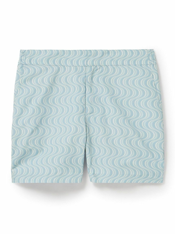 Photo: Frescobol Carioca - Classic Slim-Fit Mid-Length Printed Recycled Swim Shorts - Blue