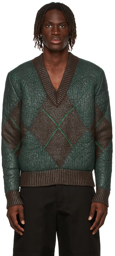 Photo: Bottega Veneta Brown & Green Coated Argyle Sweater