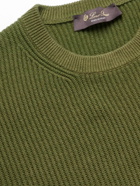 Loro Piana - Girocollo Riverside Garment-Dyed Ribbed Cashmere Sweater - Green