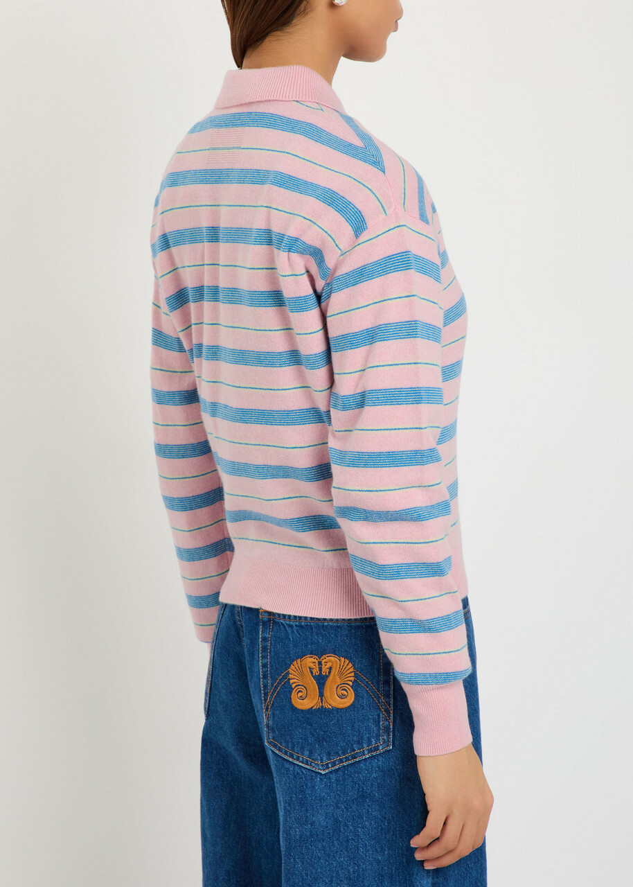 Guest In Residence Collegiate Striped Cashmere Polo Shirt Pink