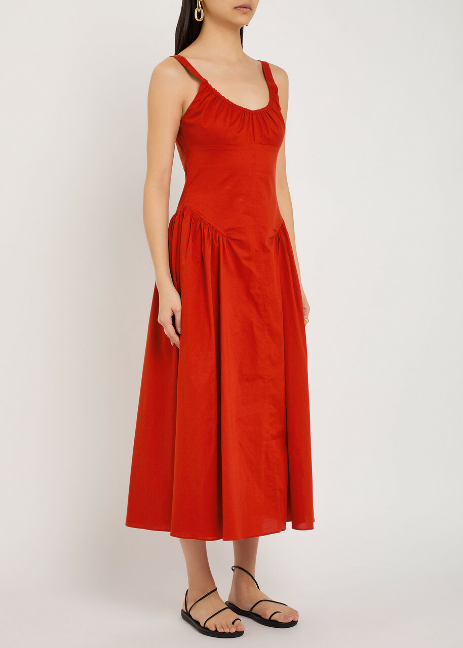 Faithfull The Brand Olas Cotton Midi Dress Red