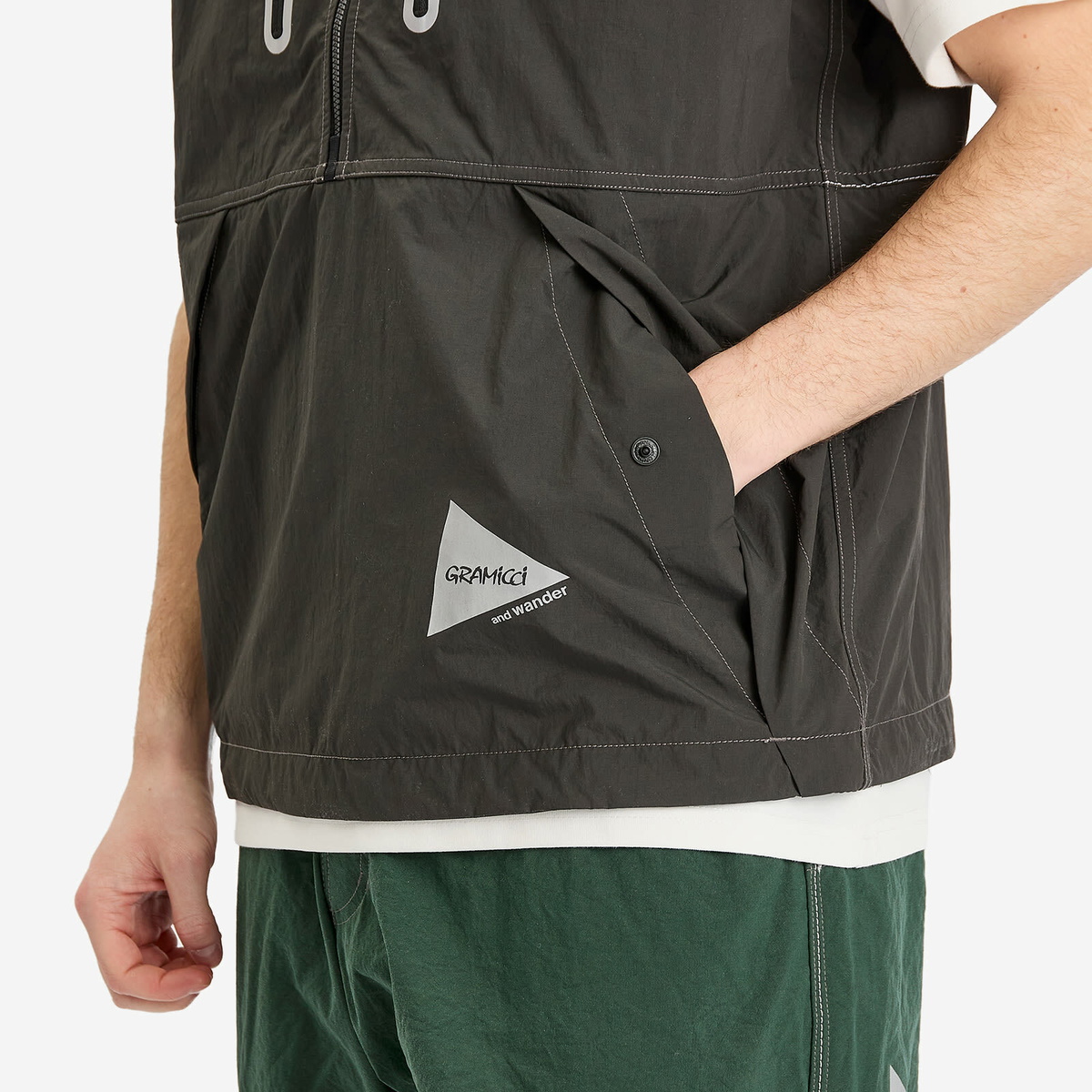 Gramicci Men's x and wander Brushed Nylon Vest in Charcoal Gramicci
