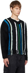Andersson Bell Black V-Neck Reverse Stripe Sweater