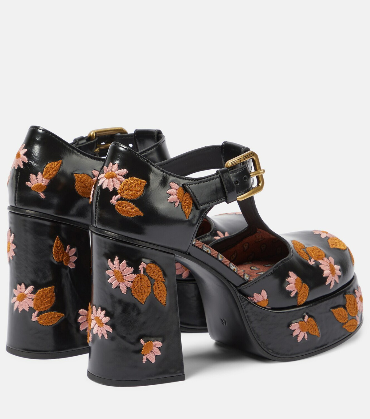 Etro Embroidered mary jane block heels