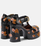 Etro Embroidered mary jane block heels