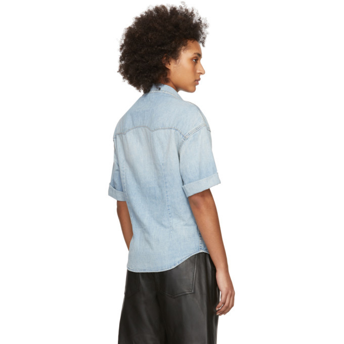 R13 Blue Denim Oversized Cowboy Short Sleeve Shirt R13