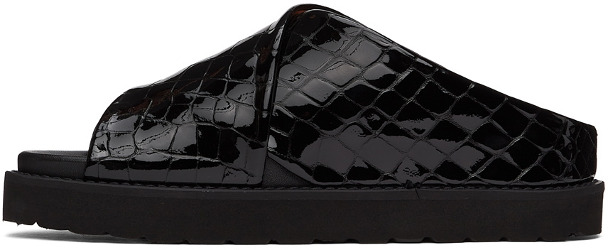 GANNI Black Croc Crossover Platform Sandals GANNI