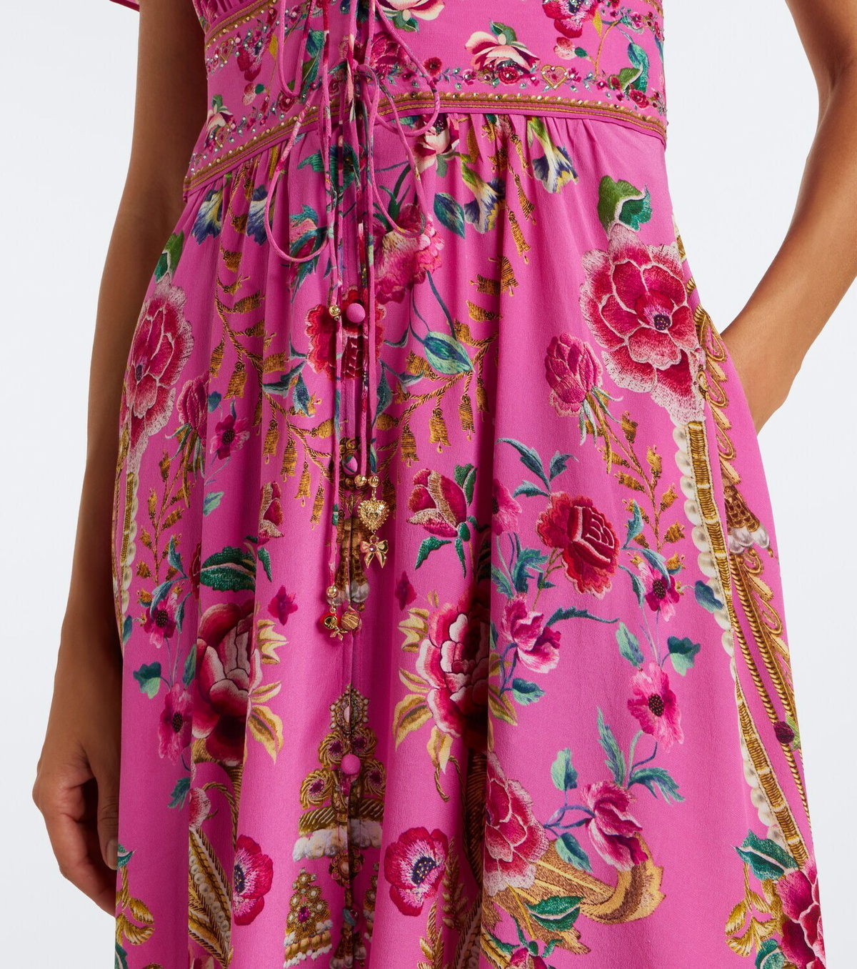 Camilla Embellished floral silk midi dress