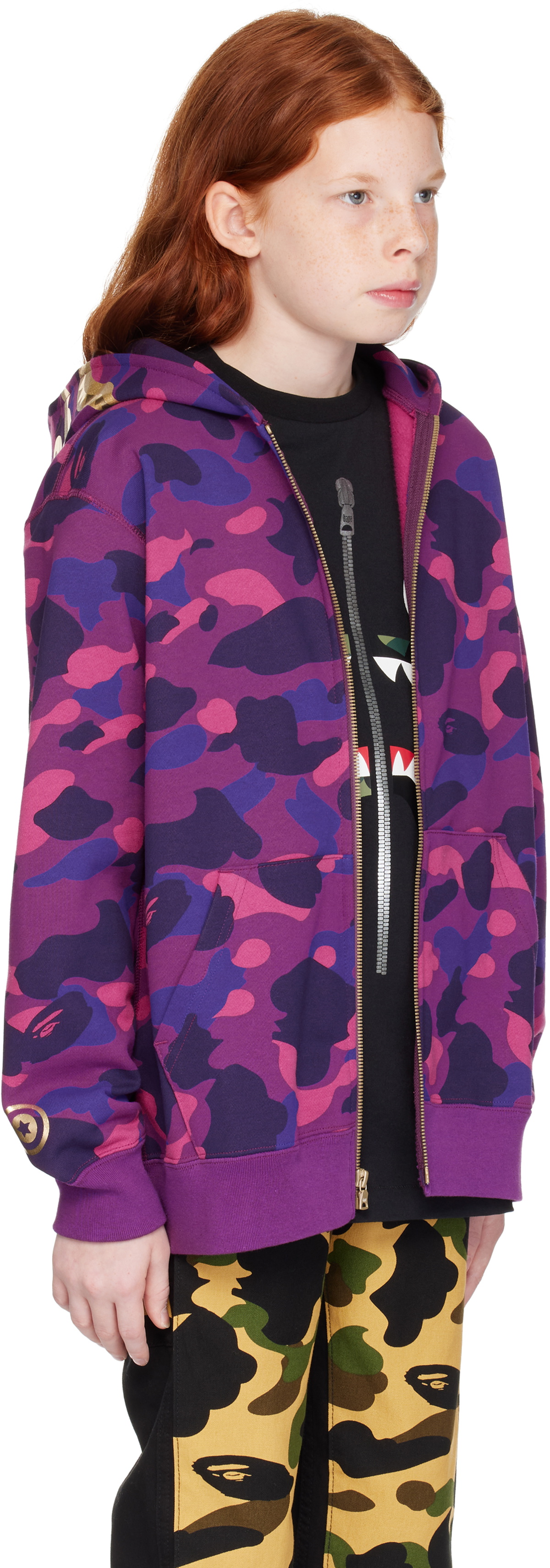 エイプ　キッズ　APE シャーク　スウェット　パープルカモ　120 BAPE Kids Purple Color Camo Shark Zip Hoodie A Bathing Ape