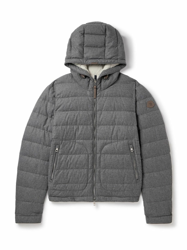 Photo: Moncler - Redessau Logo-Appliquéd Quilted Flannel Hooded Down Jacket - Gray