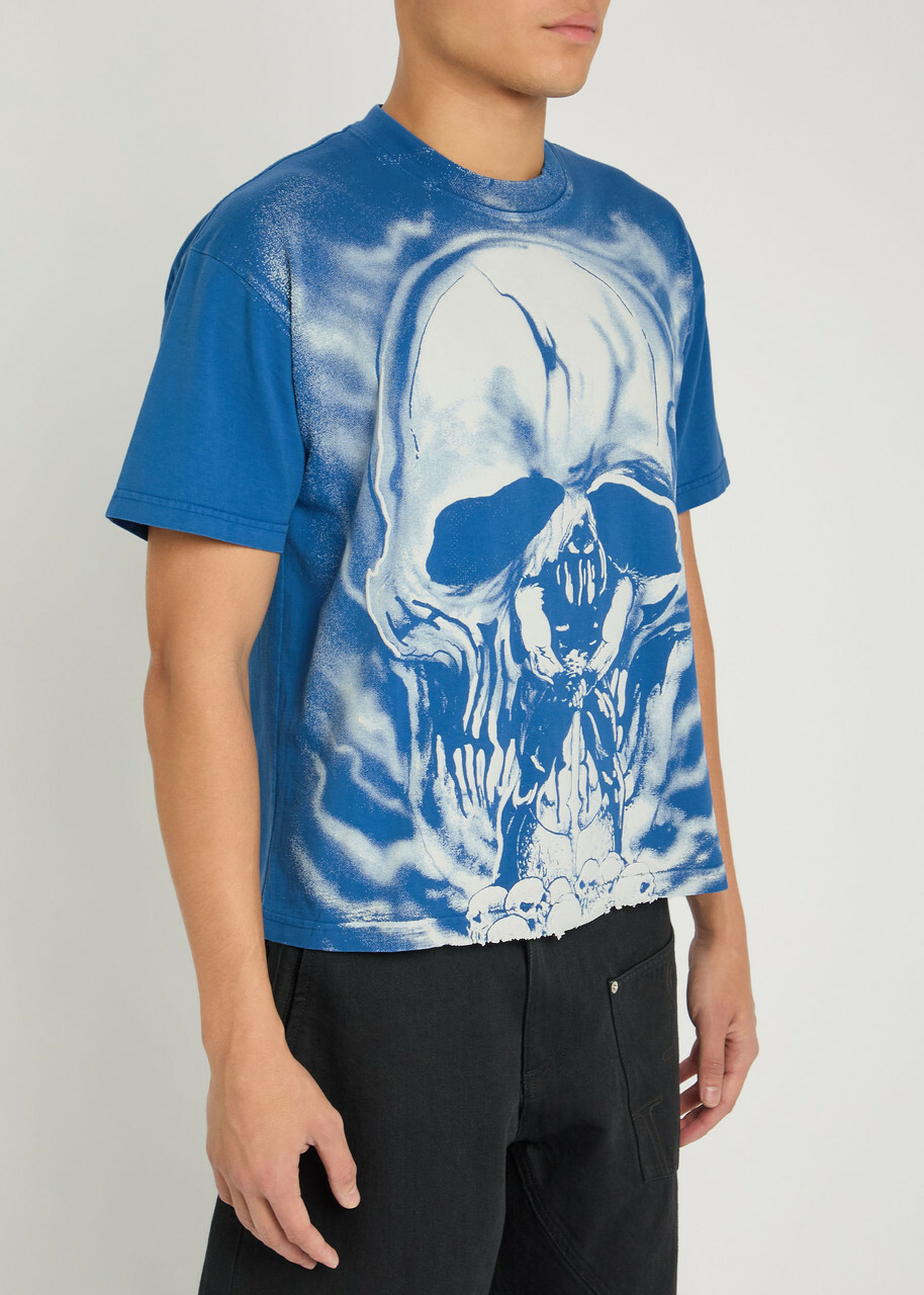 Warren Lotas Skull Executioner Puff Print Cotton T-shirt Blue