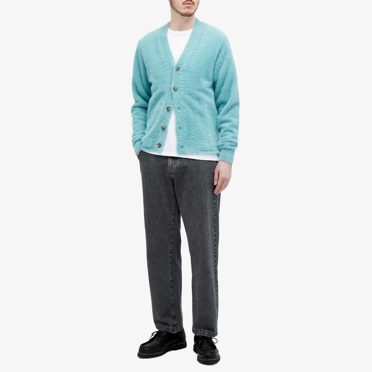 Wood Wood Men's Cassian Furry Cardigan in Leafy Green