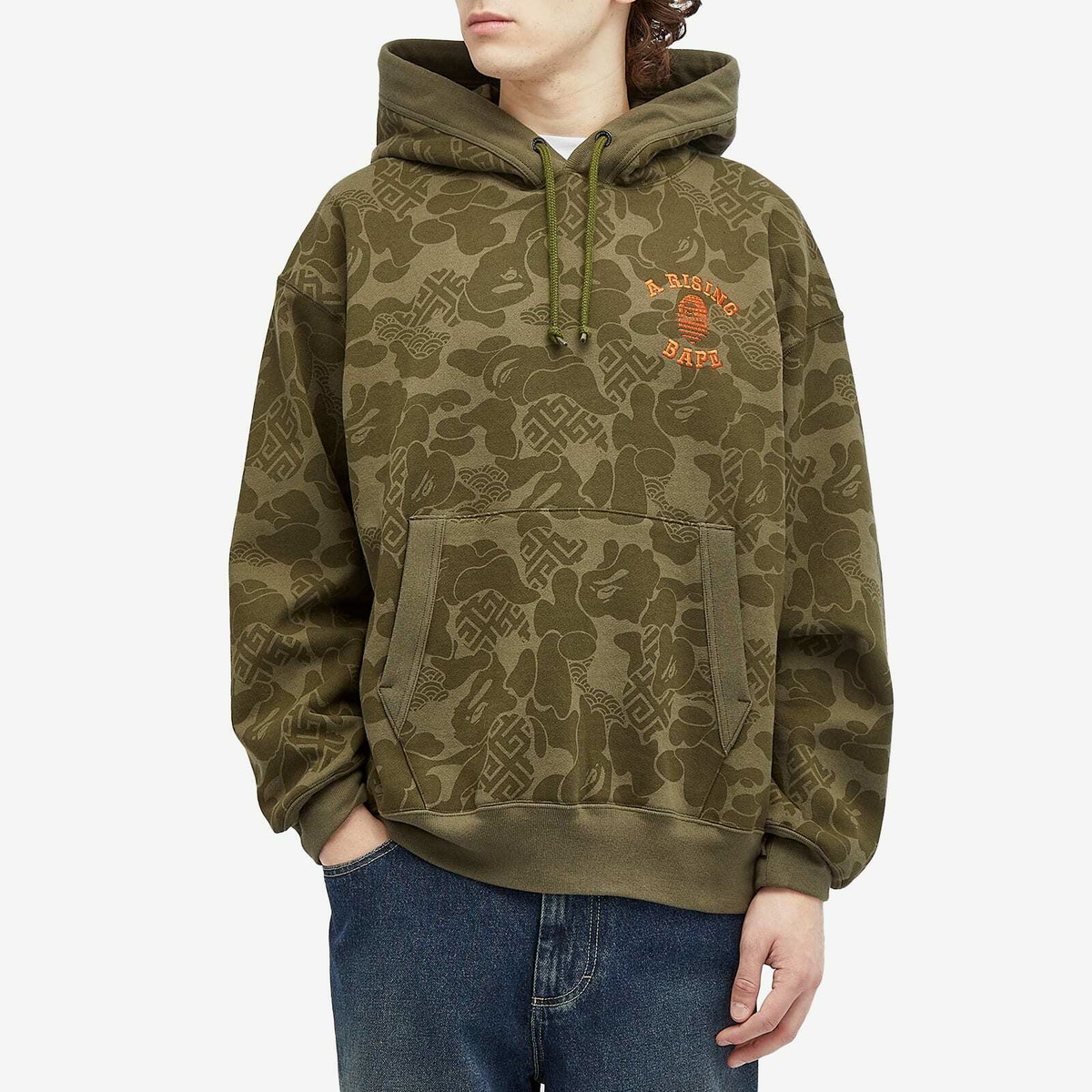 A Bathing Ape Men's Asia Camo Pullover Hoodie in Olive Drab