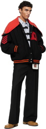 doublet Black & Red Petal Mouth Hood Varsity Bomber Jacket