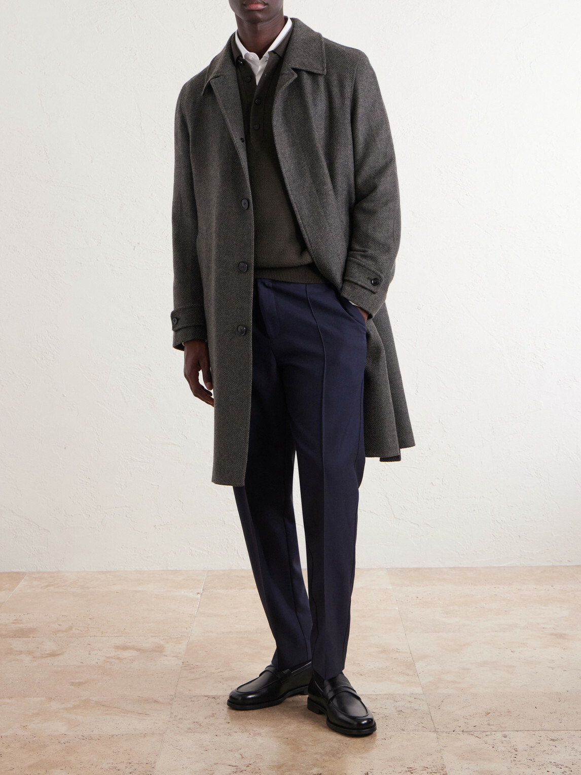 Zegna - Oasi Belted Herringbone Cashmere Trench Coat - Green