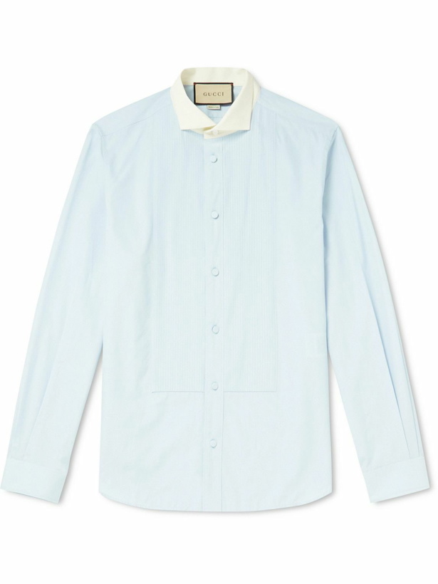Photo: GUCCI - Two-Tone Pleated Cotton-Poplin Shirt - Blue