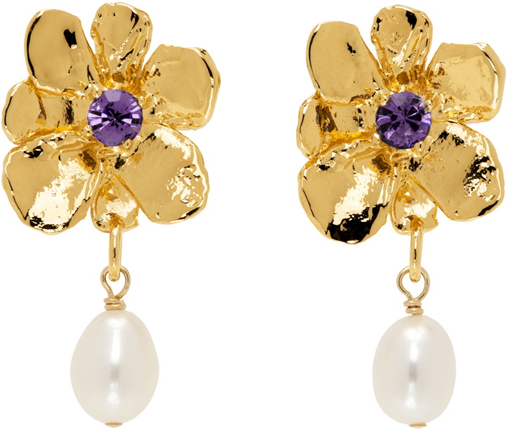 Photo: Mondo Mondo Gold Flower Pearl Drop Earrings