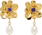 Mondo Mondo Gold Flower Pearl Drop Earrings