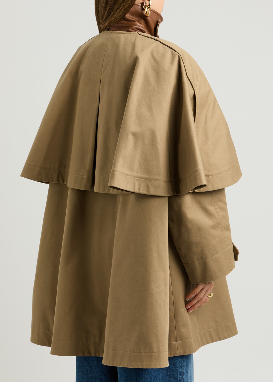 Chloe Women's Khaki Cape-Layered Cotton Coat Size 36 (UK8