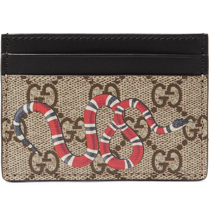 Photo: Gucci - Printed Monogrammed Coated-Canvas and Leather Cardholder - Brown