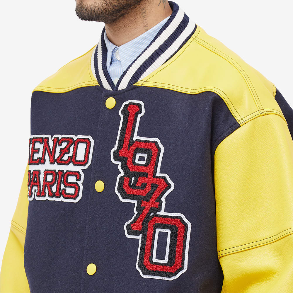 Kenzo Men's Leather Sleeve Letterman Jacket in Midnight Blue