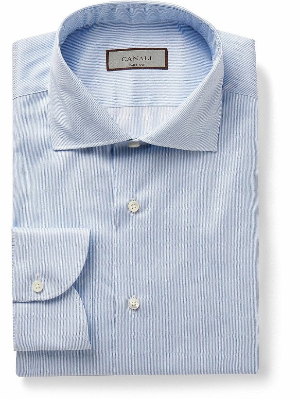 Photo: Canali - Slim-Fit Cutaway-Collar Striped Cotton-Twill Shirt - Blue
